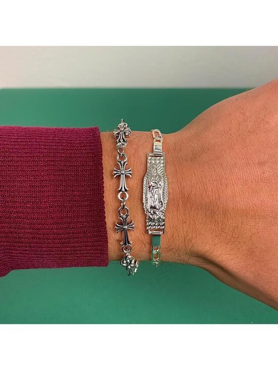 Other - Vintage Y2k Style Silver Saint Marry Cuban Link Figaro Bracelet. Nice quality